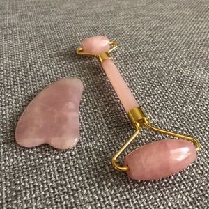 Rose Quartz Roller with Rose Quartz Gua Sha